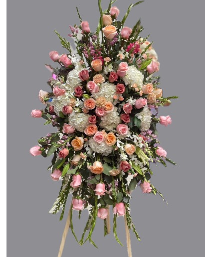 Peach Spray Arrangement Flower for Mission Hills Cemetery mortuary 