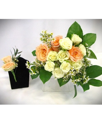 PEACH & WHITE COMBO - IN STORE PICK UP ONLY PROM BOUQ AND BOUT COMBO SET
