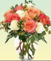 PEACH & WHITE ROSES BOUQUET 