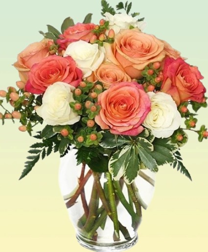 PEACH & WHITE ROSES BOUQUET 