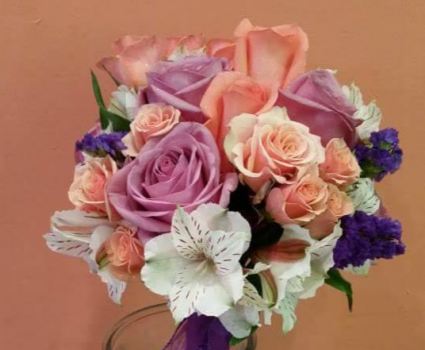 Peachy, lilac & White Handtied Bouquet