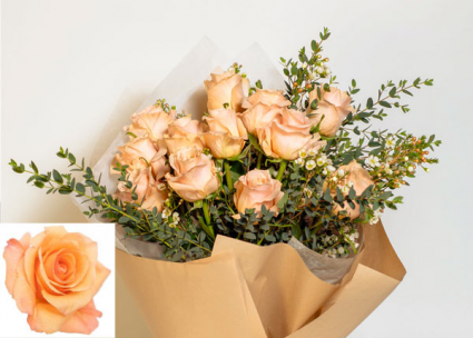 Peachy Orange Roses in Kraft Paper Roses, Wrapped