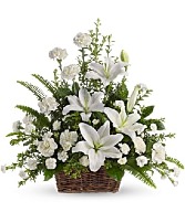Peaceful White Lilies Basket Funeral Arrangement