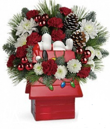 Peanuts Xmas cookie jar Flower Arrangement