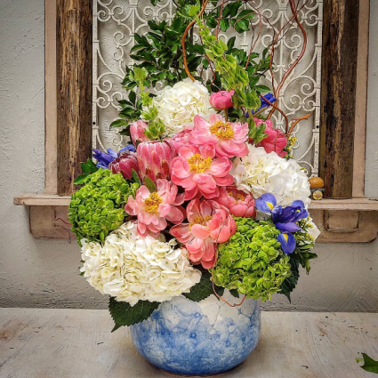 Peonies and Hydrangea Custom Vase