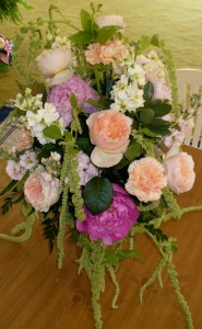 Peonies, Garden Roses, Stock & Amaranthus Hand Tied Bouquet