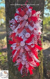 Peppermint Beauty with Cardinals Silk Christmas Door Swag