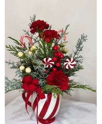 Peppermint Candy Cane Mug Holiday Flowers
