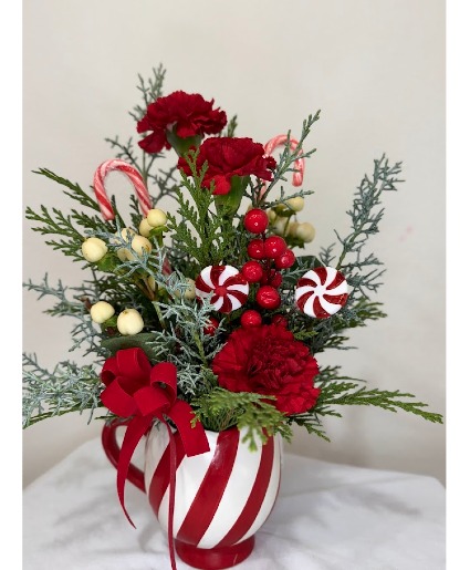 Peppermint Candy Cane Mug Holiday Flowers