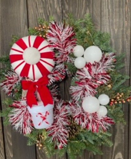 PEPPERMINT CHRISTMAS WREATH 18 INCH