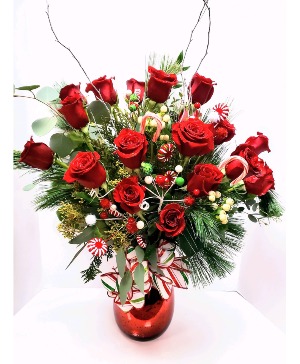 Peppermint Kisses Rose Vase Arrangement