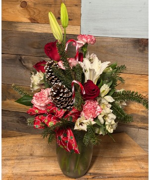 Peppermint Rose Holiday Vase Arrangement