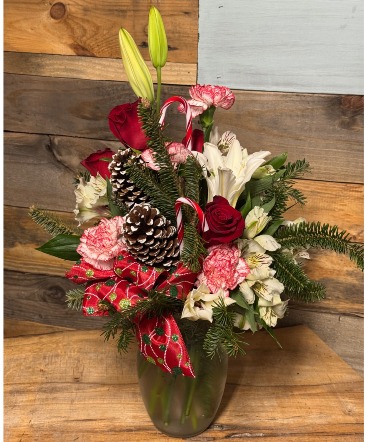 Peppermint Rose Holiday Vase Arrangement in Moncks Corner, SC | Mama and Me Flowershack