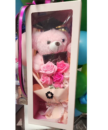 Perfect Graduation Box Grad Bear & Artificial Flowers