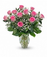 Perfect Pink Roses (light or hot pink vary  Dozen of Pink or Hot Pink Roses in Vase