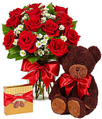 Perfect Love Bouquet Roses, Chocolate, and plush Bear 