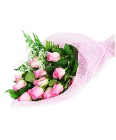 PERFECT WRAPPED LONG-STEMMED PINK ROSES BOUQUET 