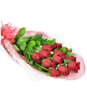 Perfect Wrapped Long-Stemmed Red Roses Bouquet 