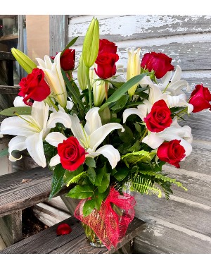 "PERFECTION" Roses & Lilies  Fresh Arrangement of Roses & Lilies