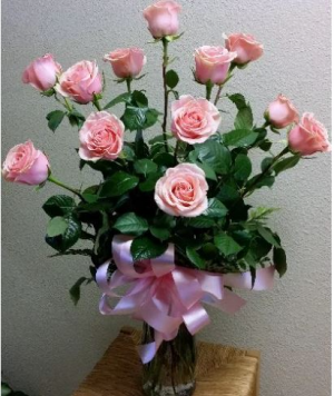 Perfectly Pink Long Stem Roses Vased