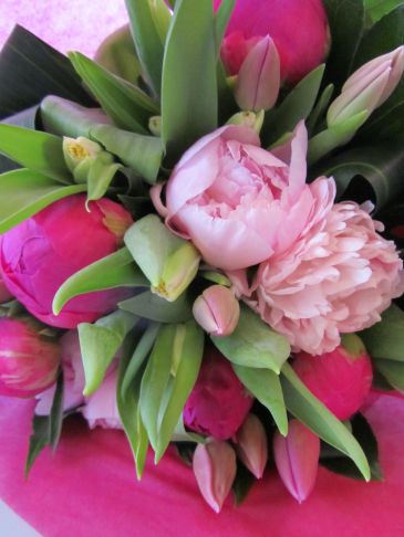 PERFECTLY PINK Peony and Tulip Hand-tied Bouquet in Woodbridge, ON | PRIMAVERA FLOWERS & MORE