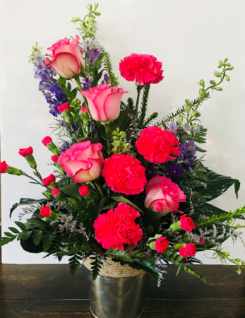 Perfectly Pink Tin container Arrangement In House Special