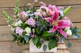 Perfectly Pink Wooden Container Arrangement
