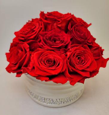 Perfectly Preserved Red Rose Arrangement "Forever" Roses in Diamond Bowl in Troy, MI | DELLA'S MAPLE LANE FLORIST