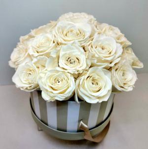 Large Preserved White Rose Hat Box "Forever" Roses