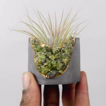 Peridot Geode Vessel | Dark Planter
