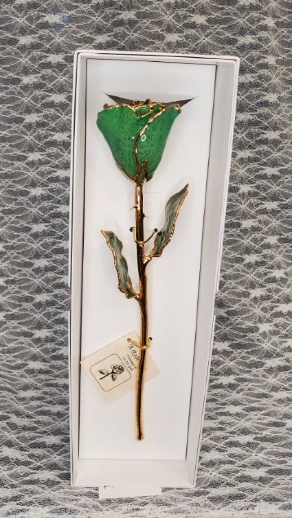 Peridot w/ Emerald Green Sparkles Gold Dipped Rose