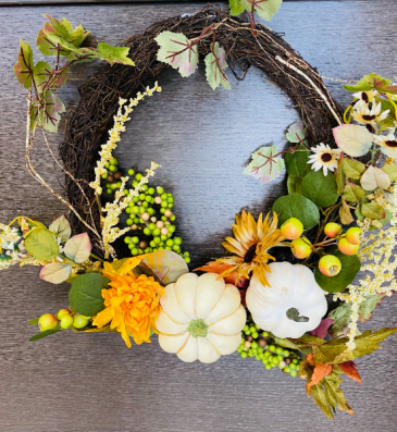 permanent Fall Wreath wreath in Airdrie, AB | Flower Whispers
