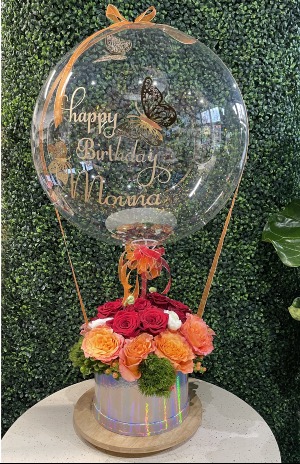 Personalized Balloon- Fresh Flower Arrangement 