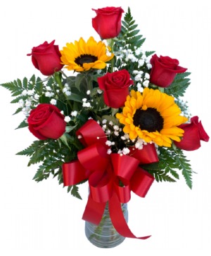 Petite Sunflowers & Roses  vase