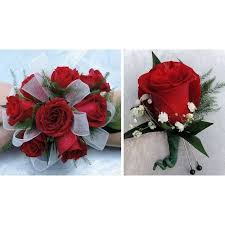 PF RED ROSE SET CORSAGE AND BOUT SET