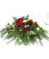 LOVELY IN RED AND GOLD CENTER PIECE FRESH FLOWER ARRANGEMENT
