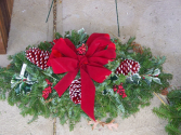 Pillow with Red Cones and Holly Cemetery Decoration