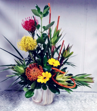 Pincushion Proteas & Gerbera Daisies Floral Design