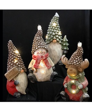 Pine Glows Decorative  light up  Moose, Snowman and Gnome 