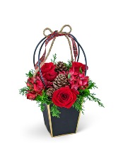 Piney Rose Holiday Tote Flower Arrangement