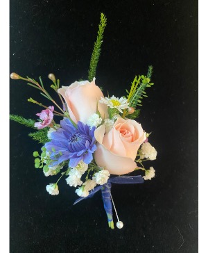 Pink and Blue Boutonniere 