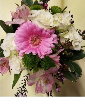 PINK AND CREAM HAND HELD BOUQUETS...ORDER EARLY Early...pink lilies could vary in color.
