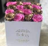 Pink and Gold Eternity Roses Checker Style Roses in a Box