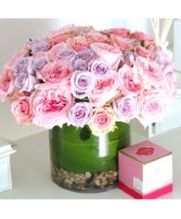 Pink and Lavender Roses Vase Arrangement