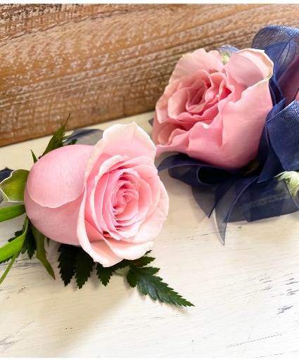 Pink and Navy Boutonniere 