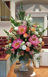 Pink and Orange Altar Arrangement Vased Arrangement