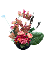 Pink and Peach Kisses Potted Silk Flower Arrangement 