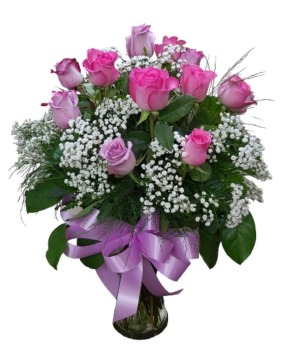 Pink and Lavender Mixed Rose Vase  Vase arrangement