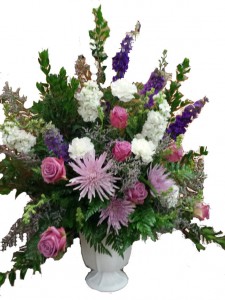 Pink and Purple Urn Sympathy Arrangement in Uvalde, TX - THE FLOWER PATCH