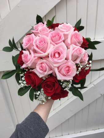 PINK AND RED ROSES Hand tied bouquet